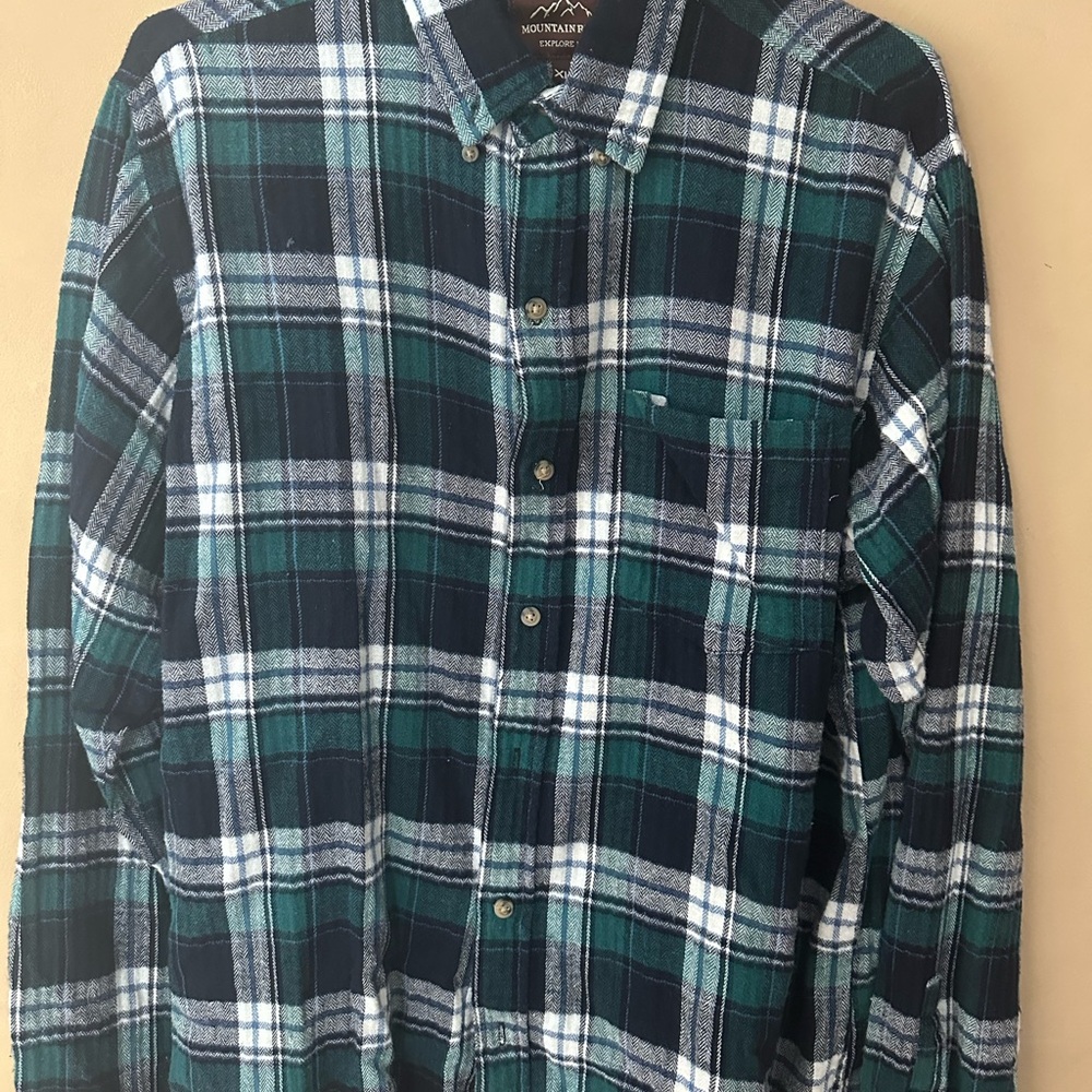 Mountain Plaid Green and Blue Men's Casual Shirt